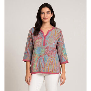 Gretchen Scott Tunic Top Plus Sz 2X Colorful Boho Peasant Popover 60s 70s Mod